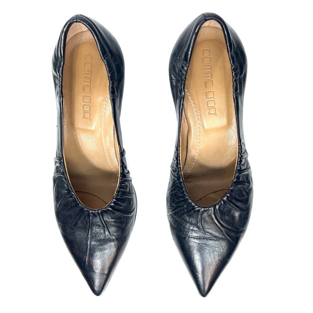 Black Pointed Leather Heels
